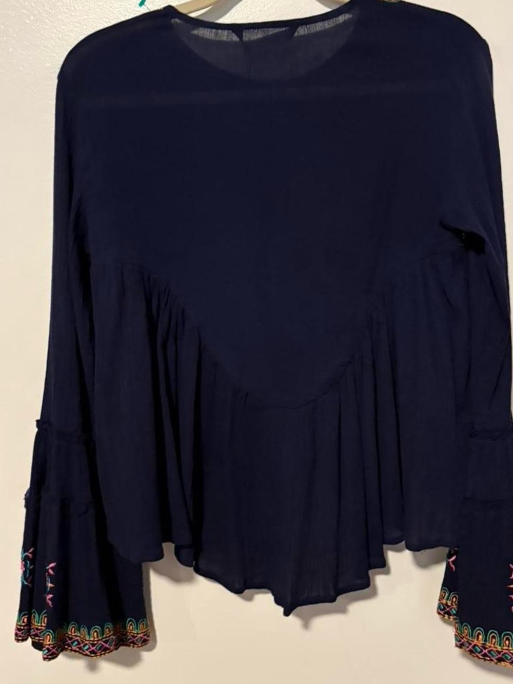 Boho embroidered NWT 100% cotton flared sleeve top xs - Picture 8 of 8
